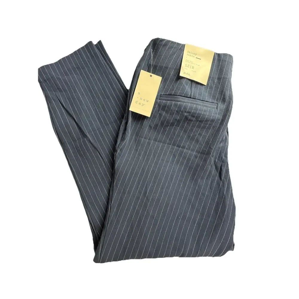Women's High-Rise Skinny Ankle 12 Pants  A New Day navy blue pinstripe corp core